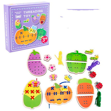 Wooden Early Education Fruit Animal Handmade Puzzle Beaded Stringing Toy