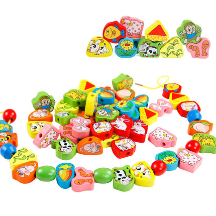 Wooden Early Education Fruit Animal Handmade Puzzle Beaded Stringing Toy