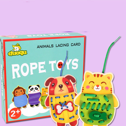 Wooden Early Education Fruit Animal Handmade Puzzle Beaded Stringing Toy