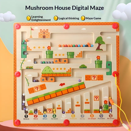 Digital Mushroom House Color Sorting Counting Board Early Education Writing Practice Magnetic Maze Bead-Running Toy