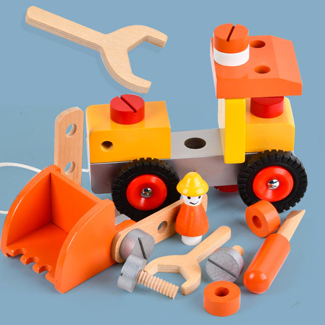 Wooden Engineering Vehicle Assembled Excavator Young Children Education Toy