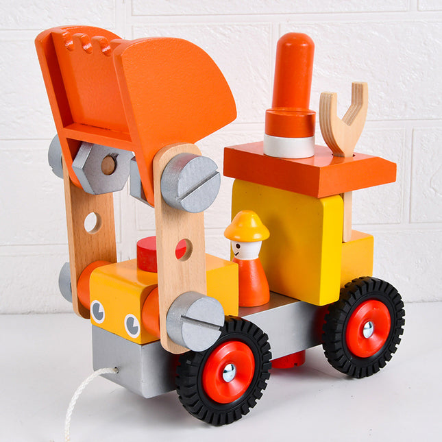 Wooden Engineering Vehicle Assembled Excavator Young Children Education Toy