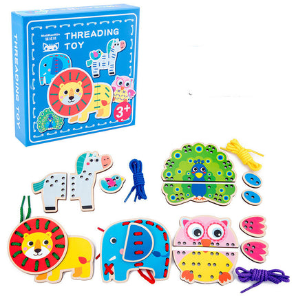 Wooden Early Education Fruit Animal Handmade Puzzle Beaded Stringing Toy