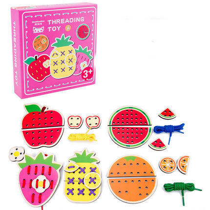 Wooden Early Education Fruit Animal Handmade Puzzle Beaded Stringing Toy